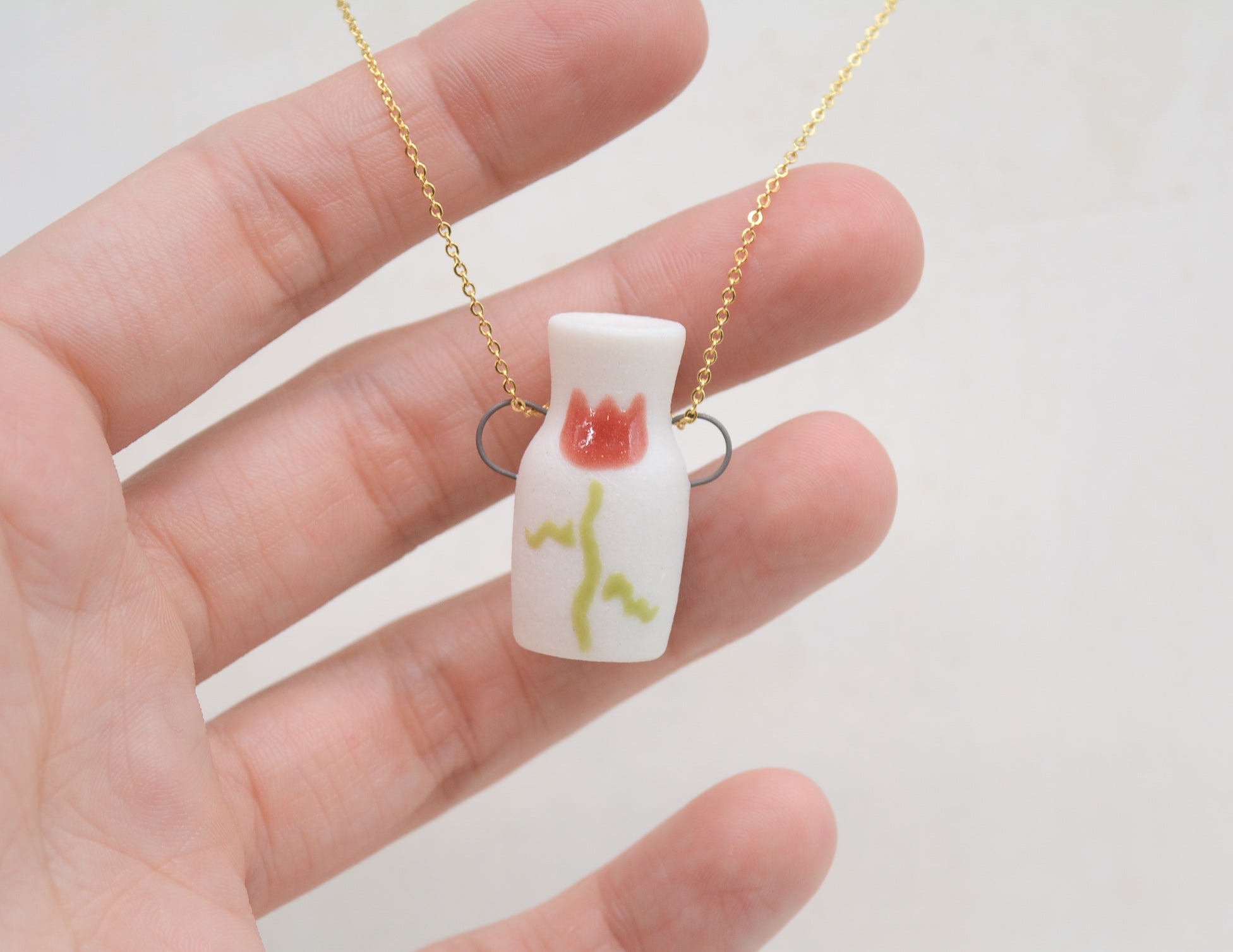 Red Tulip Pot Necklace