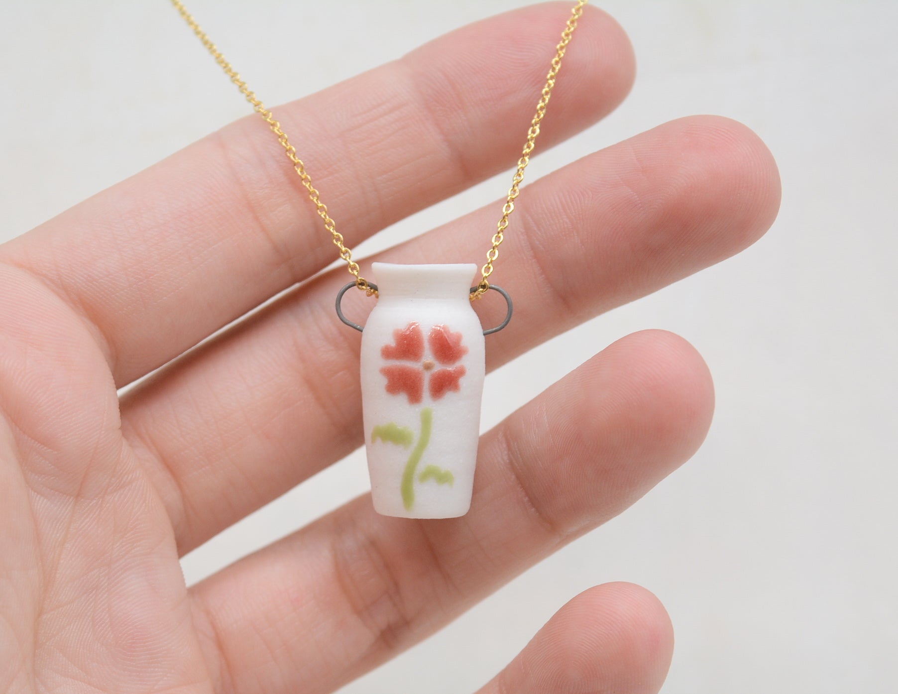 Red Flower Pot Necklace