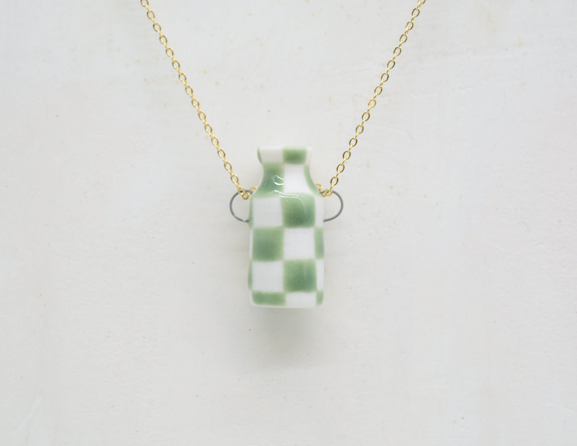 Green Checkerboard Pot Necklace