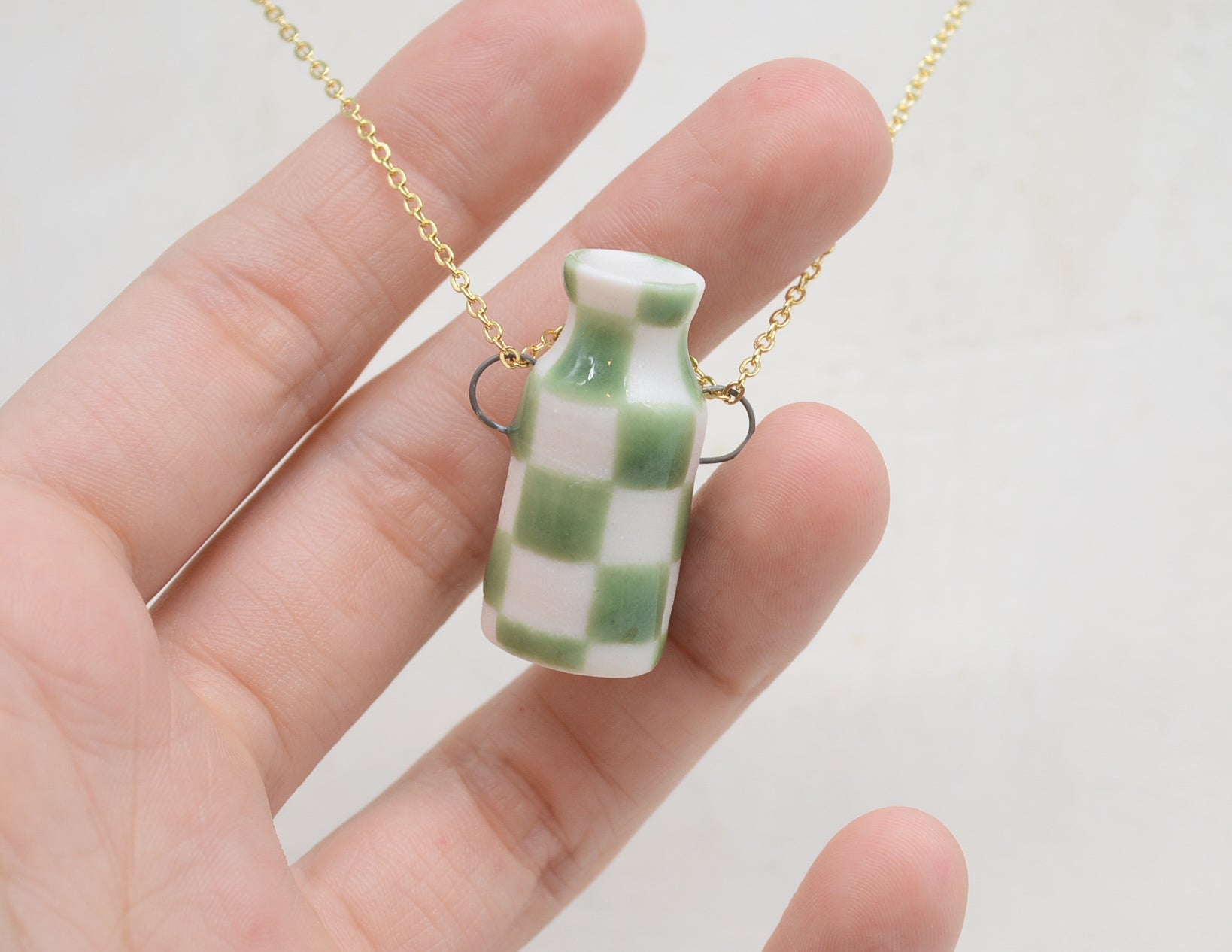 Green Checkerboard Pot Necklace