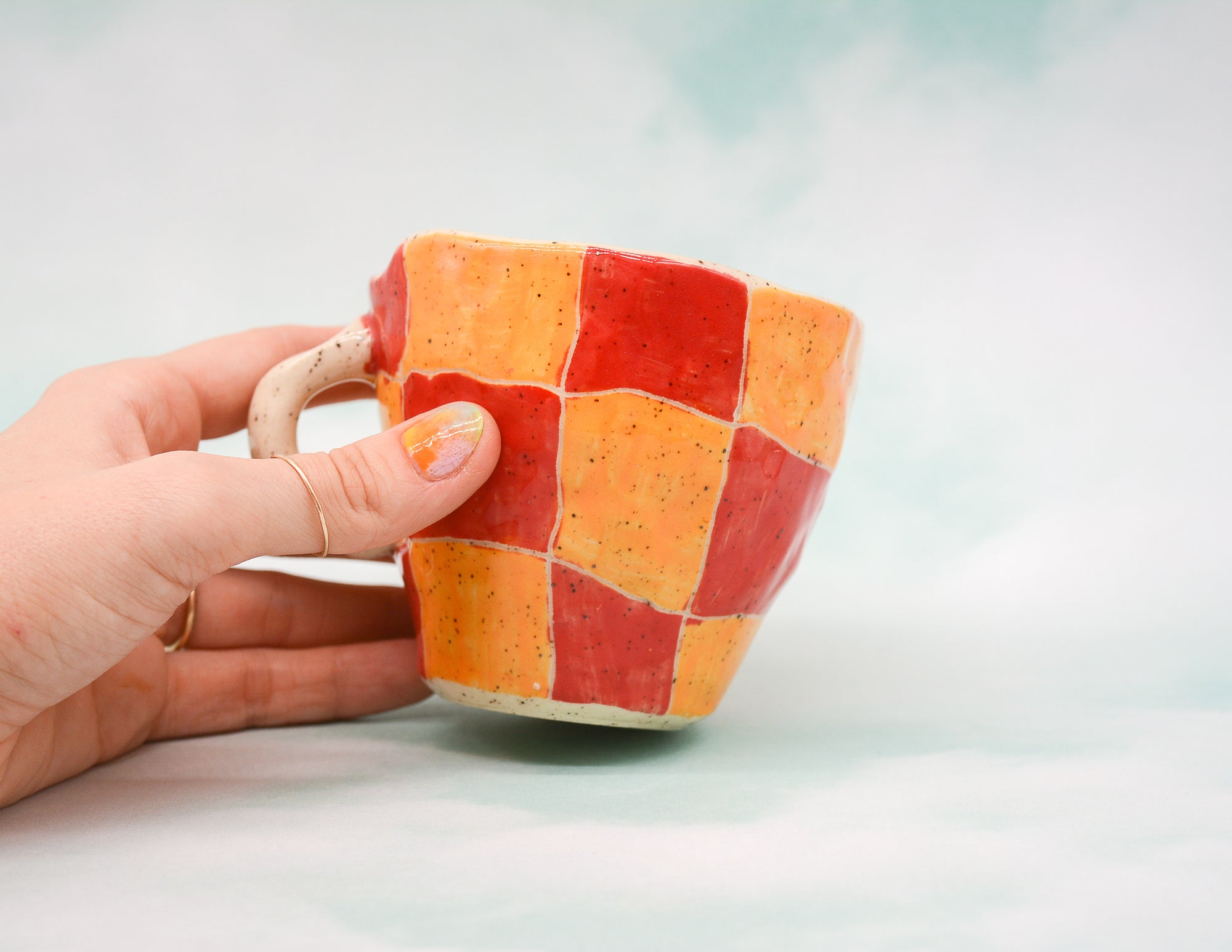 Red and Yellow Checkerboard Pinched Mug