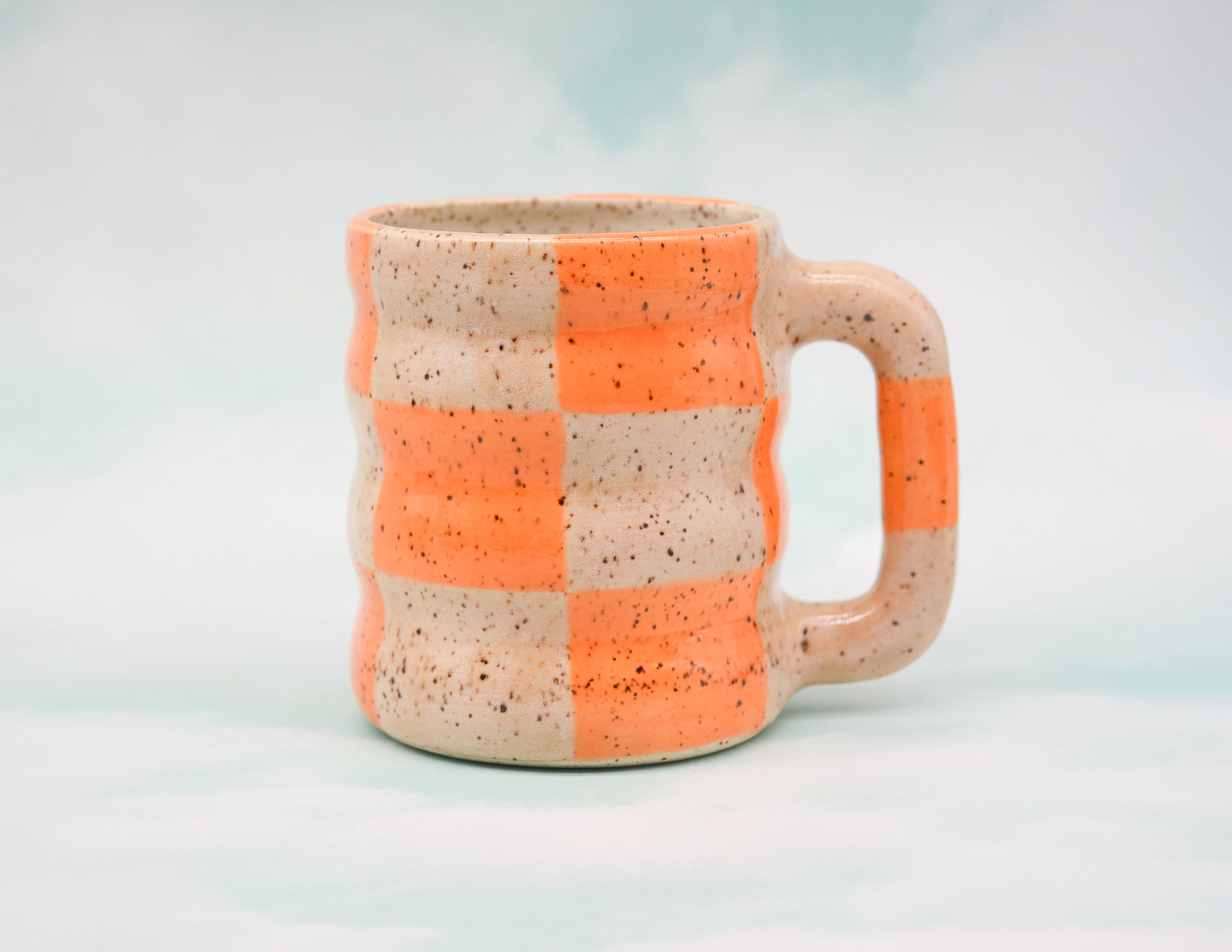 Orange and Apricot Checkerboard Mug
