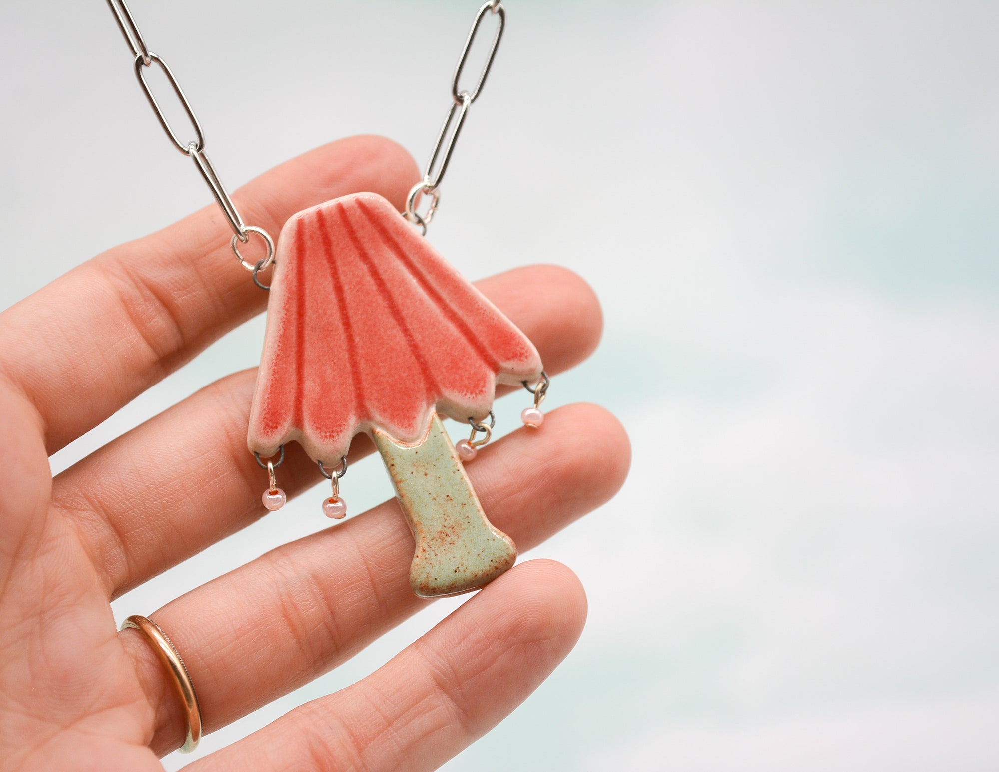 Coral and Mint Lamp Necklace
